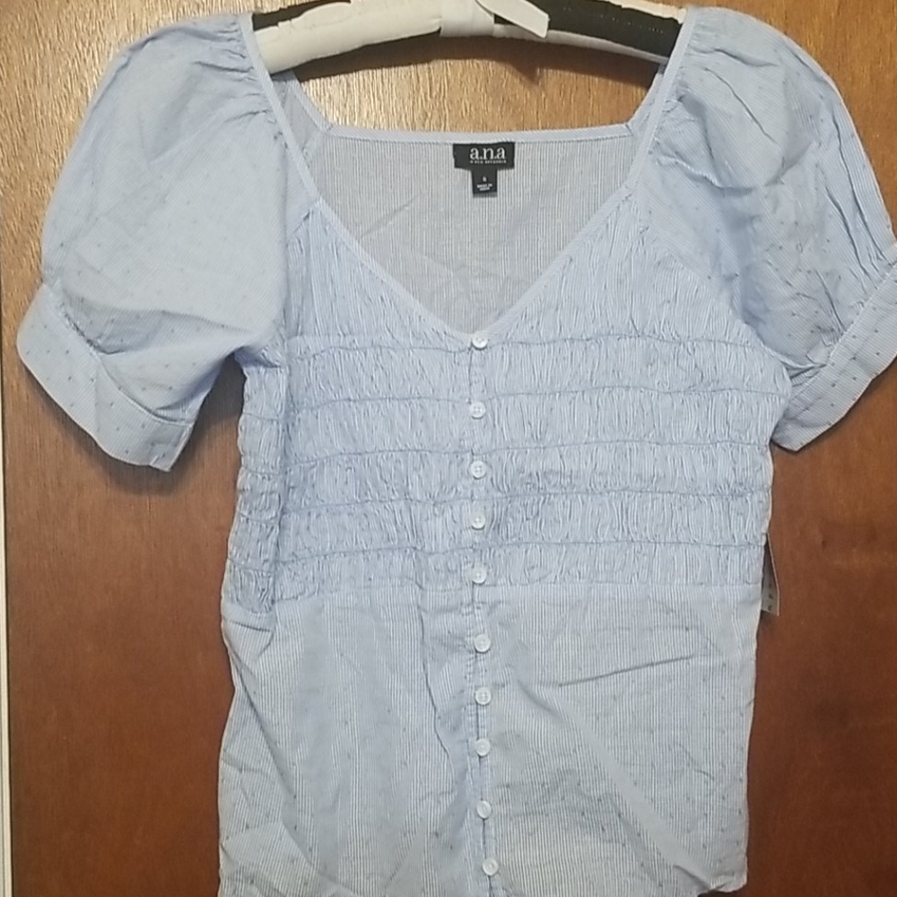 Light Blue Dobby Puff Sleeve Shirt